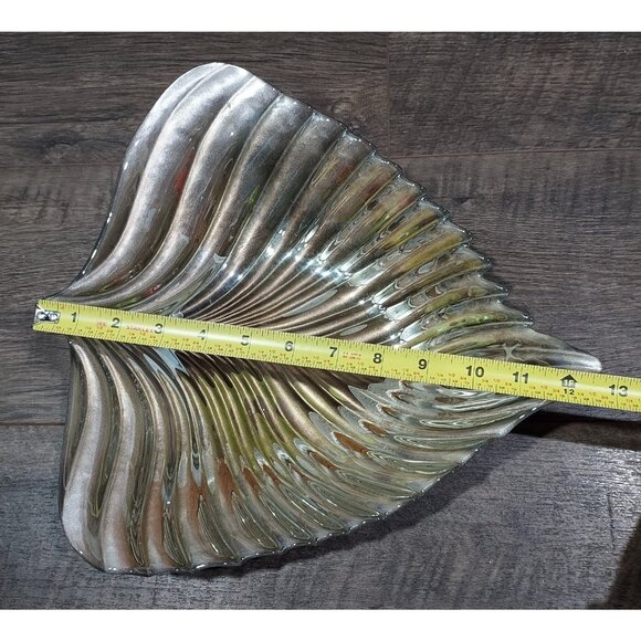 Bowl Akcam Gold Leaf Turkish Glass Holiday 13" x 12" x 3" Clear Silver Back - Picture 7 of 13